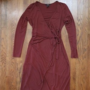 F21 Wrap Style Dress Maroon Large Long Sleeve